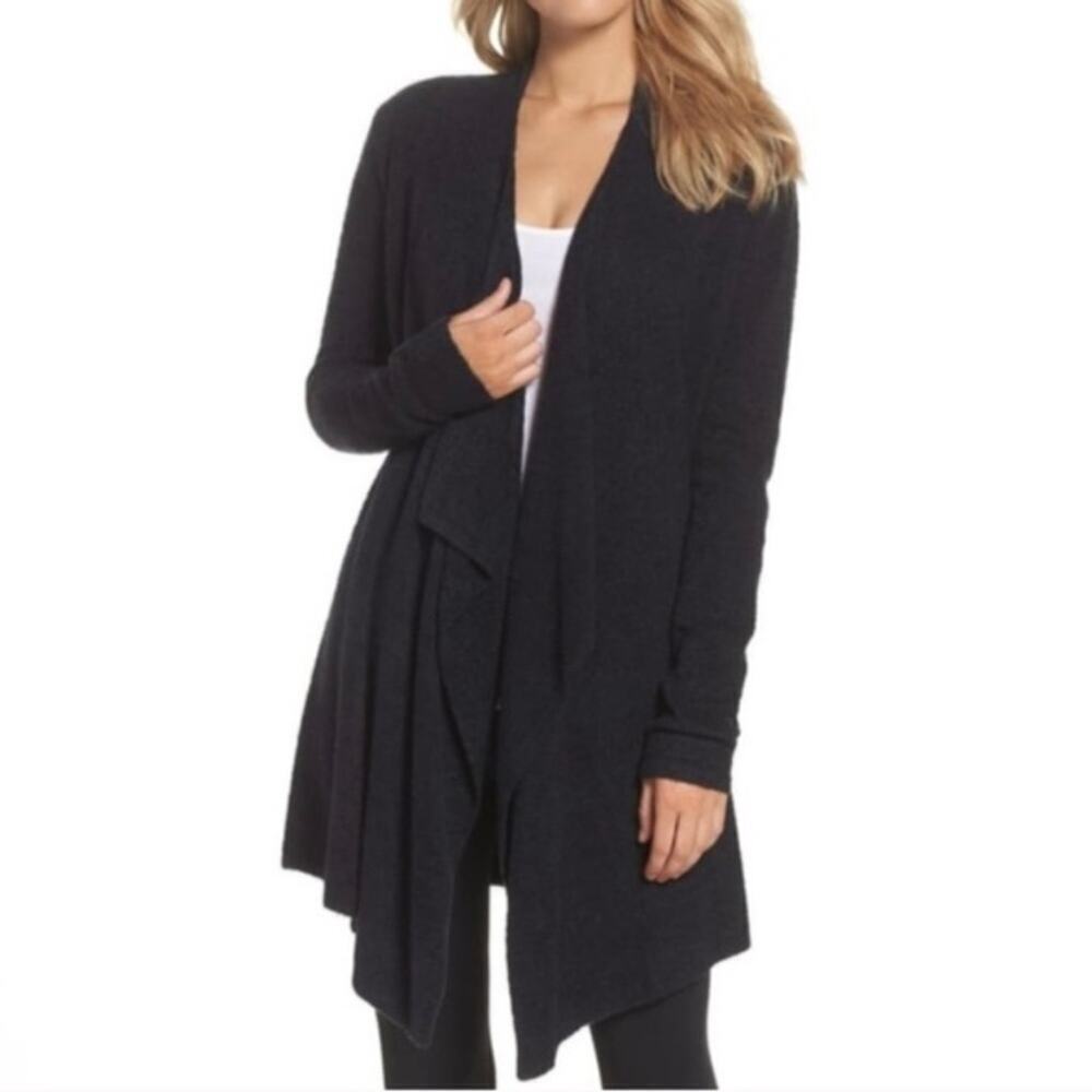 Barefoot Dreams CozyChic Lite Chenille Island Wrap Cardigan Sweater Black Bamboo
